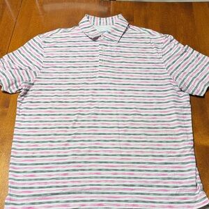 IBKUL Pink and Grey Striped Polo Shirt